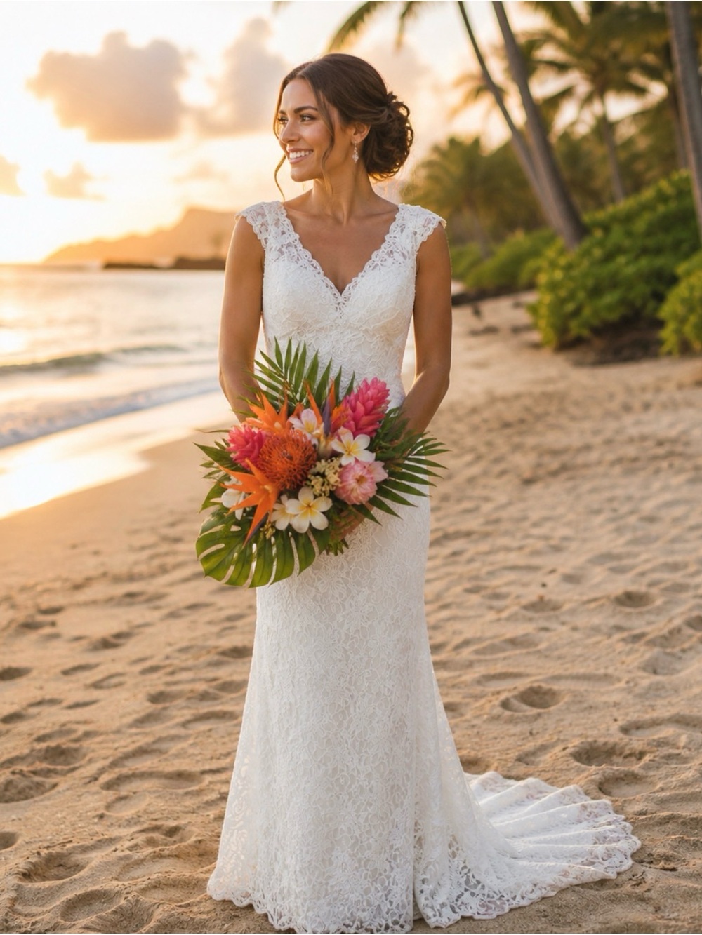 David’s Bridal White Lace Wedding Gown